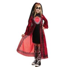 Imagem de Fantasia Halloween Infantil Feminina Caveira Mexicana Com Veu Negro - 