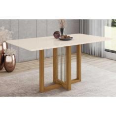 Imagem de Mesa Para Cozinha Natalí Sc72 + Tampo Madeirado Reto 160x90cm Nature-off White - Henn