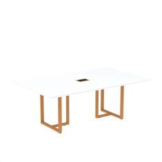 Imagem de Mesa de Reunião Retangular com Power Box 200x90cm Mr2000p25tub Branco/Laranja Picasso