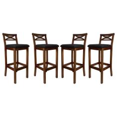 Imagem de Kit 4 Banquetas Alta X Estofada 38x103Cm Ilha Encosto Madri Madeira Maciça Pinhão Suede Preto CCS