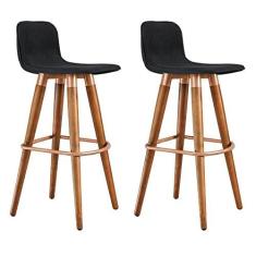 Imagem de KIT 2 BANQUETAS ALTAS LUXO LINEA AÇO COBRE LINHO PRETO BASE CARVALHO