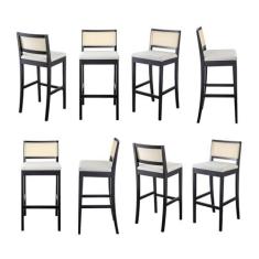 Imagem de Kit 8 Banquetas com Encosto e Apoio para Pés Tiê Cabecasa Madeiramadeira Preto/Off White