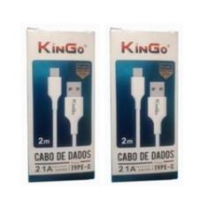 Imagem de Kit 2 Cabos USB-C Kingo Branco 2m 2.1A para Moto G7 Power