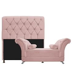 Imagem de Kit Cabeceira Lady e Recamier Taty 195 cm King Size Suede Rosê - Amarena Móveis