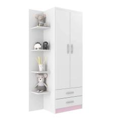 Imagem de Guarda-roupa Infantil Atalaia 2 Portas 2 Gavetas Com 4 Prateleiras Externas - Branco / Rosa Branco / Rosa