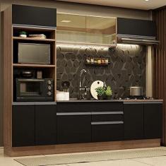 Imagem de Cozinha Completa Madesa Glamy 270010 com Armário e Balcão (sem Tampo e Pia) - Rustic/preto