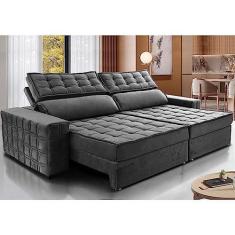 Imagem de Sofá Retrátil e Reclinável 3,15m Cama Inbox Big Star com Softgeld40 Velupluma Cinza