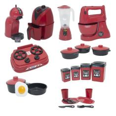 Imagem de Kit Cozinha Infantil Completa Brinquedo Menino Vermelho 24Pç
