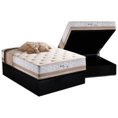 Imagem de Cama Box Baú Casal: Colchão Molas Herval Maxspring Spain + Base Crc Suede Black(138X188)