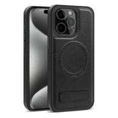 Imagem de Capa de telefone magnética com suporte invisível de couro para iPhone 11 12 13 14 15 Pro Max 14 15 Plus 15Pro Capa de telefone com suporte, preta, para iPhone 11 ProMax