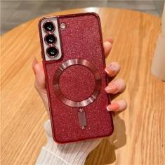 Imagem de Capa de telefone com brilho magnético chapeado para samsung galaxy s24 s23 s21 fe s22 plus ultra macio tpu capa traseira, vermelho, para samsung s24