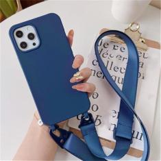 Imagem de Capa de silicone fosco com alça de colar crossbody para iPhone 15 14 Pro Max 11 12 13 Mini XR X XS 7 8 Plus SE Capa à prova de choque, azul marinho, para iPhone 14 Pro