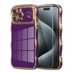 Imagem de QVLANG Capa para iPhone 15 Pro, linda capa ondulada encaracolada, capa macia de borda banhada de luxo, capas protetoras de telefone à prova de choque para mulheres e meninas [proteção elevada da