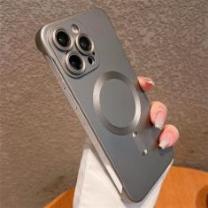 Imagem de Para iphone 15 14 13 12 pro plus max frameless metálico fosco caso magnético de carregamento sem fio macio fino fosco capa, gy, para iphone 15 plus