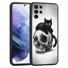Imagem de Capa compatível com Samsung Galaxy S23 Ultra, caveira, gato preto, esqueleto estético, capa fina para design, capa protetora de TPU macio com design para mulheres, meninas
