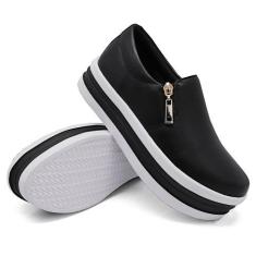 Imagem de Tênis Slip On Feminino Moda Casual Zíper Calce Fácil e Sola Borracha R