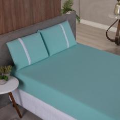 Imagem de Jogo Lençol Queen Liso Elástico Malha 100% Algodão - Meta Mark, Verde 