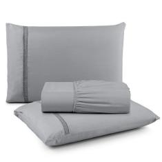 Imagem de Jogo de Lençol Queen 3 Peças Ponto Infinito Percal 300 Fios - Linda Ca