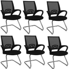 Imagem de Kit 6 Cadeiras de Escritório Interlocutor Tela Mesh Santiago Preto