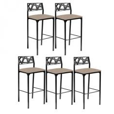 Imagem de Kit 5 banquetas Luiza suede bege-Gat Magaine