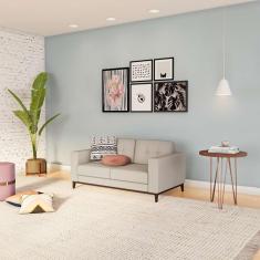 Imagem de Sofá 2 Lugares Happy Pés e Base em Madeira Linho Cotton Cru