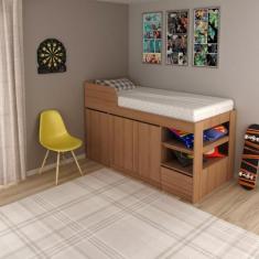 Imagem de Cama Multifuncional Com Armário E Escrivaninha - Amêndoa - Tecno Mobil