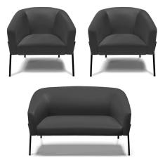 Imagem de Sofá Namoradeira E 2 Poltronas Pé De Ferro Preto Stella Corino D03 - D`rossi Cor Preto