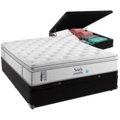 Imagem de Cama Box Baú Preto e Colchão Confort Gel Molas Ensacadas com Pillow To