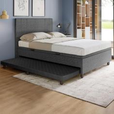 Imagem de Base Cama Baú Casal com Cama Auxiliar c/colchão conjugado Linho SkyBox