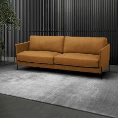 Imagem de Sofá Decorativo Karine 4 Lugares Sala de estar 270cm Pés em Aço Couro Caramelo Manchado G88 - Gran Belo