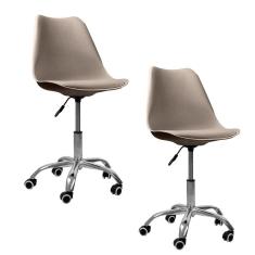 Imagem de Kit 2 Cadeiras Office Base Cromada Com Rodizio Giratória Saarinen Bege
