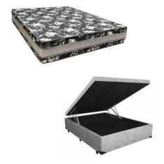 Imagem de Cama Base Box Baú Casal Super Black Suede Cinza + Colchão Casal Super Black D33 28x138x188
