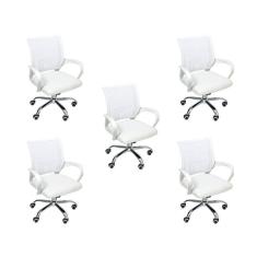 Imagem de Kit 5 Cadeiras de Escritório Begonia Mesh Ergonômico Branco