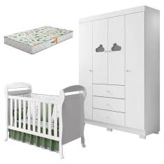 Imagem de Berço Americano Danny E Guarda Roupa Infantil Ane Branco Brilho Com Colchão Gazin - Phoenix Baby