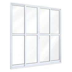 Imagem de Porta de Alumínio de Correr 215x200cm 4 Folha 2 Fixas com Vidro Lucasa Ideale Branco