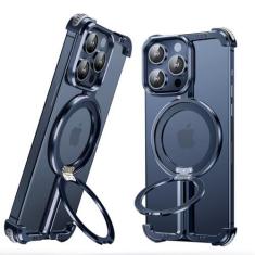 Imagem de OATSBASF Capa sem moldura para iPhone 15 Pro, [compatível com Magsafe] com suporte de anel, moldura menos minimalista, proteção à prova de choque, capa fina de metal atualizada para celular de 6,1