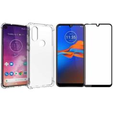 Imagem de Kit Capinha Antichoque e Pelicula Vidro 3D Preta Moto E6 Plus - HRebro