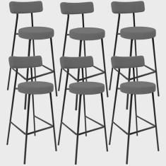 Imagem de Kit 06 Banquetas Altas Cozinha Bar Sala De Jantar Em Aço Milão L02 Suede Cinza - Lyam Decor