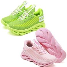 Imagem de Kit 2 Tênis Infantil Menina Confortavel  Verde e Rosa - EVOLTENN, Verd