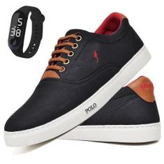 Imagem de Kit Tênis Casual Masculino Lona + Relógio Digital - Polo Blu, Preto, B