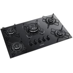 Imagem de Cooktop 5 Bocas Preto Tripla Chama a Gás em Aço Inox e Mesa Vidro Temp
