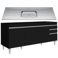 Imagem de Balcão Gabinete Com Pia 180cm Dallas Preto - Lumil - Lumil Móveis