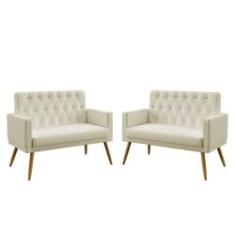 Imagem de Kit 2 Poltronas Namoradeiras Vega Com Rodapé E Botões Capitonê Sued Bege Aradecor