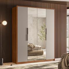 Imagem de Guarda Roupa Casal Attore Ambiente 4 Portas Nogueira Nude Prime tx com Espelho Demóbile - Demartêz