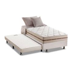 Imagem de Cama Box c/Auxiliar Solteiro: Colchão Anjos MasterPocket Classic Bege + Base crc Courano Branco(88x188)