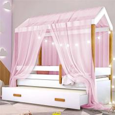 Imagem de Cama Montessori Com Auxiliar Bola Led Colchão E Dossel Rosa