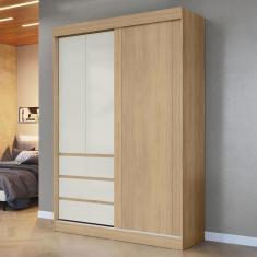 Imagem de Guarda-Roupa Solteiro Bagda 100% Mdf 3 Portas 3 Gavetas Castanho/Off White - Mx Móveis