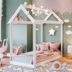 Imagem de Cama Casa com Colchão Infantil Montessoriana Branco Movvi Jm Móveis