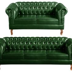 Imagem de Sofá 2 e 3 Lugares Decoração Sala Recepção Retrô Dom Pedro Verde