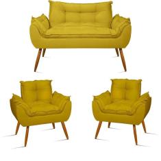 Imagem de Kit Sofá Namoradeira Opala + 2 Poltronas Opala Balaqui Decor Cor:amarelo